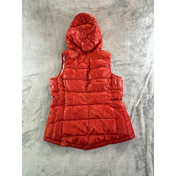 Tangerine Vest women's small orange puffer lined w/ hoodie and pockets full Zip - Picture 7 of 7